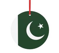 Adorno colgante de árbol de Navidad con estampado de bandera de Pakistán, colgante redondo de aluminio de doble cara para árbol de Navidad y vacaciones