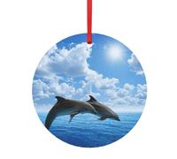 Adorno colgante de árbol de Navidad con estampado de dos delfines, colgante redondo de aluminio de doble cara para árbol de Navidad y vacaciones