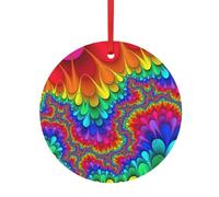 Adorno colgante de árbol de Navidad con estampado de teñido anudado de arco iris, colgante redondo de aluminio de doble cara para árbol de Navidad y vacaciones