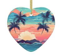 Adorno colgante de cerámica para árbol de Navidad, diseño de atardecer en la playa, puede añadir un toque romántico HJFCZH festivales o fiestas