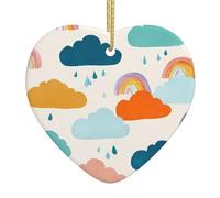 Adorno colgante de cerámica para árbol de Navidad, diseño de nubes tristes con texto en inglés "HJFCZH Sad Clouds" con cordón de metal perforado y chapado en oro