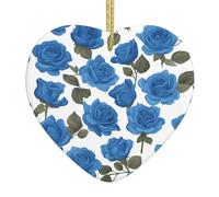 Adorno colgante de cerámica para árbol de Navidad, diseño de rosas azules que puede añadir un toque romántico WHJSSF festivales o fiestas