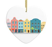 Adorno colgante de cerámica para árbol de Navidad, diseño de YYHHAOFA colorido, edificios urbanos, fácil de colgar para fiestas de vacaciones, 3.1 x 3.1 pulgadas