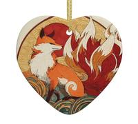 Adorno colgante de cerámica para árbol de Navidad, diseño de zorro de nueve colas con sol rojo WHJDPP que puede añadir un toque romántico a festivales o fiestas