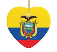 Adorno colgante de corazón de cerámica para árbol de Navidad, bandera de Ecuador, colgante de festival impreso de doble cara