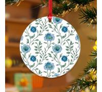 Adorno colgante de flor mogol en azul, estilo oriental, estilo asiático, recuerdo, discos acrílicos transparentes, chinoiserie toile, colgante floral oriental para decoración de árbol de Navidad