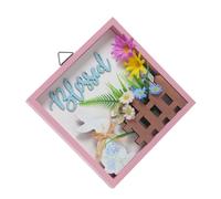 Adorno colgante de madera de Pascua, letrero de bienvenida para decoración de puerta con flores artificiales, casas de campo, perchas de puerta de madera, decoraciones de fiesta de vacaciones