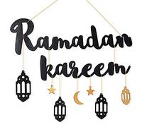 Adorno Colgante de Madera Letras Ramadan Kareem Pancarta Decoración Eid Musulmán Islam Festival Ramadán Eid Al-Fitr Eid al-Adha Eid Mubarak (Negro)