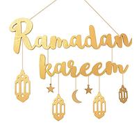 Adorno Colgante de Madera Letras Ramadan Kareem Pancarta Decoración Eid Musulmán Islam Festival Ramadán Eid Al-Fitr Eid al-Adha Eid Mubarak (Dorado)
