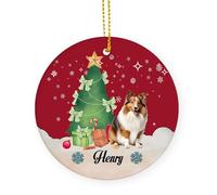 Adorno Colgante De Navidad Perros Pastores De Shetland Leonados Adorno Navideño De Cerámica con Cordón Decoración para Árbol De Navidad 7.3 Cm