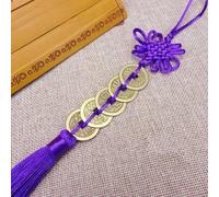 Adorno colgante de nudo chino Feng Shui con cobre de la dinastía 5 Qing para el éxito de la riqueza, decoración de aleación roja para el hogar, oficina, puerta, coche, interior, 11.1 pulgadas (morado