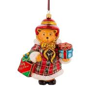 Adorno colgante de vidrio soplado de la familia Huras con texto en inglés "Mama Bear is Holiday Ready"
