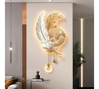 Adorno colgante decorativo con rejilla de plumas para sala estar,lámpara pared LED 3D,ciervo auspicioso,pintura paisaje para la entrada,Apliques ideales para salas(A,82*40cm/32.3*15.7in)