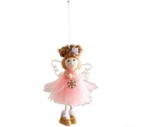 Adorno colgante para árbol de Navidad con chica ángel con detalles de copo de nieve, colgante ligero de metal y tela de plástico para exhibición de vacaciones (rosa)