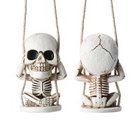 Adorno colgante para espejo de coche con diseño de calavera "Swinging "Hear No Evil", accesorio gótico para automóvil con sombrero de Navidad, ideal para hombres y mujeres, decoración espeluznante de