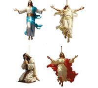 Adorno colgante retro 2D de Jesús for coche, colgante divino, adorno de espejo plano acrílico for interior de coche,adorno de Jesús, regalo religioso for camioneros(4pcs)