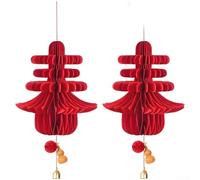Adorno colgante tradicional de Año Nuevo chino con personaje de primavera con estilos de papel de campana y calabaza (un par de calabazas)