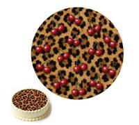 Adorno Comestible para Pastel con Estampado Leopardo y Cerezas, 14cm Decoración Precortada con Estampado Guepardo Degradado y Temática Animales Salvajes para Pasteles 14cm o Más Grandes