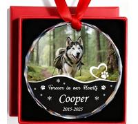 Adorno conmemorativo personalizado para mascotas, foto personalizada, nombre y fechas, adornos de recuerdo de cristal para siempre en nuestros corazones, regalos conmemorativos para perros por pérdida