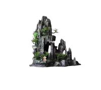 Adorno de acuario de vista a la montaña, piedra artificial de la vista de la colina de la montaña, rocas de decoración de tanques de peces para peces y tortugas escondidas (26 cm)