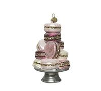 Adorno de árbol de macarons | Bola de cristal real soplada con boca de lujo | Bastante pastel rosa macaron pastel pila sobre soporte | 8 x 8 x 14 cm | bonitos colores pastel con detalles de purpurina