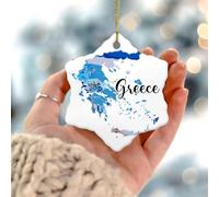 Adorno de árbol de Navidad de Grecia, impresión artística de la nación, regalo redondo, adorno de Navidad de cerámica, rústico, viaje, ciudad, mundo, cartel, multicolor, colorido para festividades