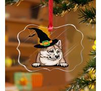 Adorno de árbol de Navidad Noruego Buhund de Halloween, adorable perro, mascota, cachorro, obra de arte rústica, recuerdo, discos acrílicos transparentes, Halloween, sombrero de bruja, cachorro, perro