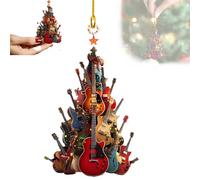 Adorno de árbol de Navidad Rockin' Around The Guitar - Rockin alrededor del árbol de Navidad, adorno de Navidad de guitarra acrílica 2D, adorno de instrumento musical de guitarra, regalo para