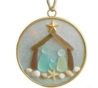 Adorno de belén acrílico hecho a mano con temática del mar costero, nacimiento de Jesús con conchas marinas, estrella de mar y estrella dorada para decoración navideña (B)