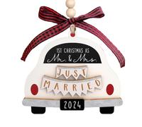 Adorno de boda Just Married, nuestra primera decoración de Navidad, ornamento de coche para parejas married, decoración de árbol de Navidad de coche, decoración de Navidad 2024, decoración de coche de
