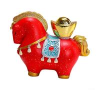 Adorno de caballo de año nuevo chino, estatua de resina giratoria, año pintado a mano de la mascota del caballo con símbolos de la suerte para decoración del hogar, escritorio, coche, rojo festivo(1)