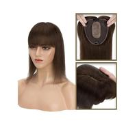 Adorno de cabello humano con flequillo, 13x15 cm, base de seda, piezas de cabello humano superior, pieza de cabello liso con clip for mujeres con pérdida de cabello y adelgazamiento del cabello (Size