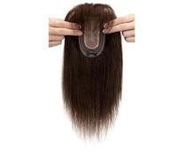 Adorno de cabello humano real con flequillo, cabellos Remy for mujeres que se adelgazan en la parte superior, pieza de cabello con Base de seda con Clip de 7x13cm Suave y Natural(Dark Brown,10 Inch)