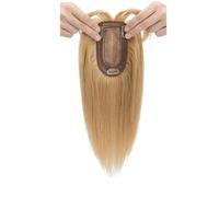 Adorno de cabello humano real con flequillo, cabellos Remy for mujeres que se adelgazan en la parte superior, pieza de cabello con Base de seda con Clip de 7x13cm Suave y Natural(Dark Blonde,18 inch)