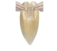 Adorno de cabello humano real con flequillo, cabellos Remy for mujeres que se adelgazan en la parte superior, pieza de cabello con Base de seda con Clip de 7x13cm(Bleach Blonde,16 inch)