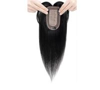 Adorno de cabello humano real con flequillo, cabellos Remy for mujeres que se adelgazan en la parte superior, pieza de cabello con Base de seda con Clip de 7x13cm(Jet Black,16 inch)