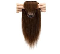 Adorno de cabello humano real con flequillo, cabellos Remy for mujeres que se adelgazan en la parte superior, pieza de cabello con Base de seda con Clip de 7x13cm(Medium Brown,10 Inch)