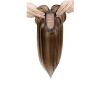 Adorno de cabello humano real con flequillo, cabellos Remy for mujeres que se adelgazan en la parte superior, pieza de cabello con Base de seda con Clip de 7x13cm(4P27,10 Inch)