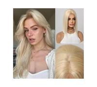 Adorno de cabello humano rubio claro, parte media, piezas de cabello Remy liso, 10 × 12 CM, Base de seda, Clip en adorno for mujeres con cabello adelgazado Wiglets