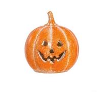 Adorno de calabaza de resina hecho a mano para Halloween y Acción de Gracias, decoración de interiores con portavelas LED acogedor, decoración navideña naranja para patio y hogar (14 cm)