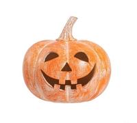 Adorno de calabaza de resina hecho a mano para Halloween y Acción de Gracias, decoración de interiores con portavelas LED acogedor, decoración navideña naranja para patio y hogar (17 cm)