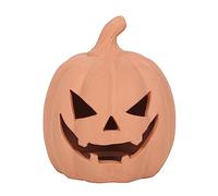 Adorno de calabaza de terracota - Decoración de Halloween, diseño de Jack-o-Lantern - 15 cm, interior/exterior, vela de té