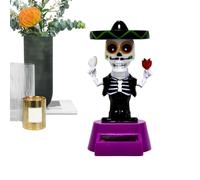 Adorno de calavera de Halloween - Figura de tablero de instrumentos de energía solar, estatua de resina, decoración oscura espeluznante, suministro interior del automóvil | Regalo de novedad de cabeza