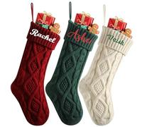 Adorno de calcetín de Navidad con nombres personalizados, bordado personalizado, calcetín de Navidad grande de punto para chimenea, decoración de fiesta de Navidad (4 piezas)