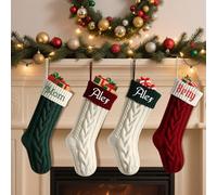 Adorno de calcetín de Navidad grande con nombres bordados personalizados, medias de punto personalizadas para colgar en la chimenea, decoración de fiesta de Navidad (6 piezas)
