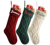 Adorno de calcetín de Navidad grande personalizado con nombres bordados, calcetín de Navidad bordado personalizado para chimenea, escaleras, hogar, árbol de Navidad (10 unidades)