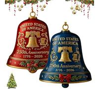 Adorno de campana de 250 aniversario de Estados Unidos, campanas de Navidad de metal hechas a mano en 3D, elegante timbre de puerta de estilo vintage, para decorar árboles de Navidad, vallas, patios