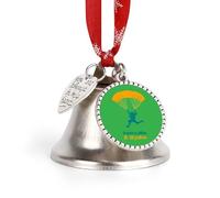 Adorno de campana de Navidad con texto en inglés "Keep Calm And Skydiving Christmas Bells" con cinta roja para árbol de Navidad
