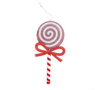 Adorno de caramelo de Navidad en forma de piruleta con lazo rosa para colgar en el árbol, decoración interior y exterior, colgante de plástico para uso estacional (rojo)