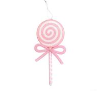 Adorno de caramelo de Navidad en forma de piruleta con lazo rosa para colgar en el árbol, decoración interior y exterior, colgante de plástico para uso estacional (rosa)